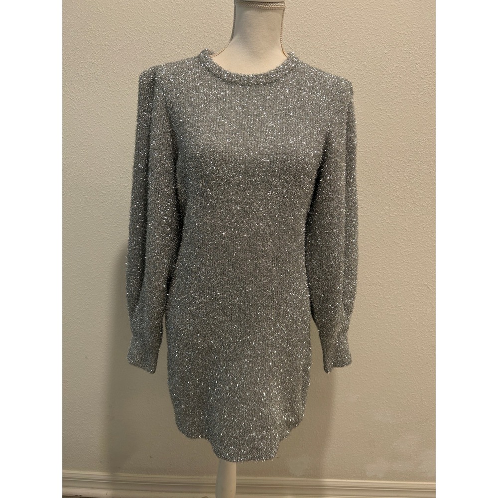 Ronny Kobo Womens Rent the Runway Collective Silver Metallic Knit Mini Dress L